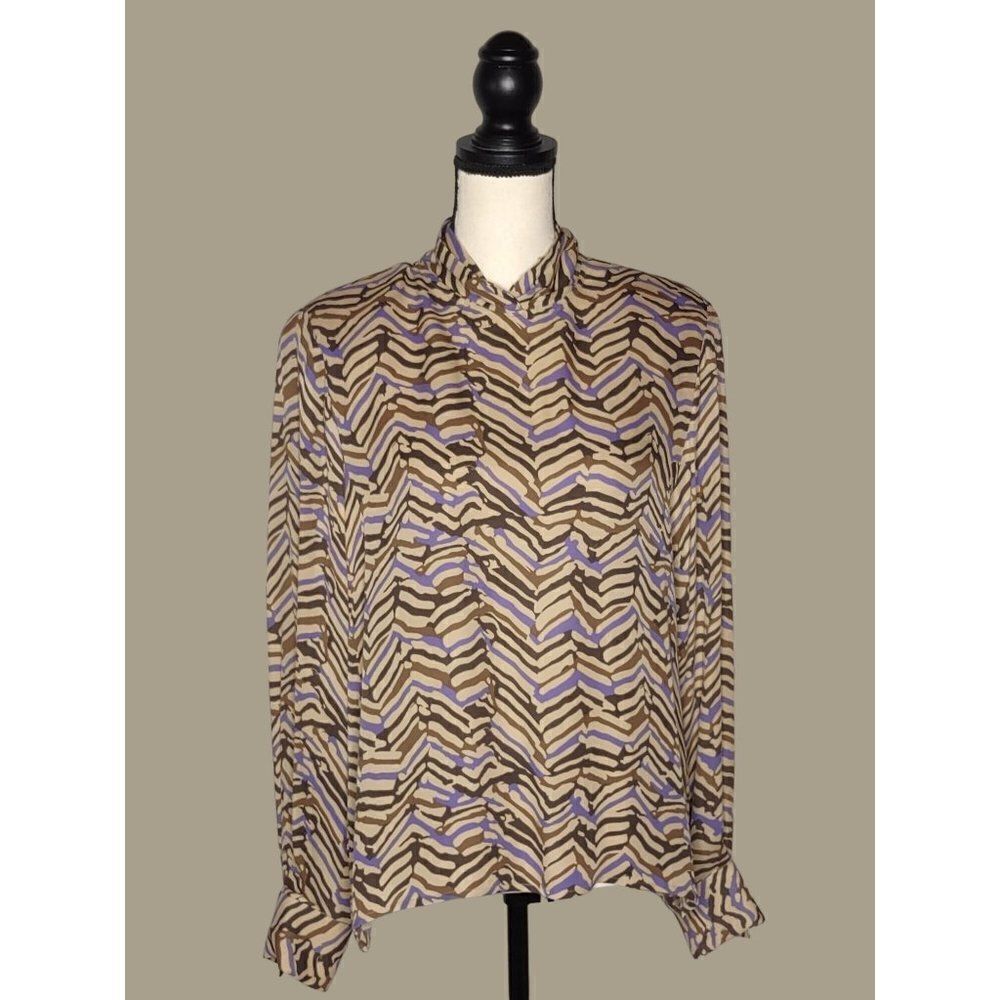 Carlisle Vintage 100% Silk Mock-neck Blouse with Back Buttons Size 12
